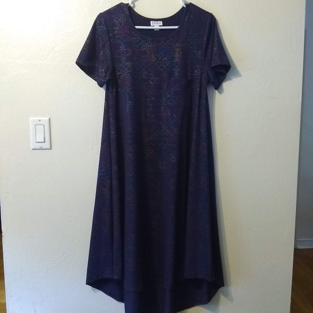 LuLaRoe Elegant Carly Eggplant w/rainbow pattern